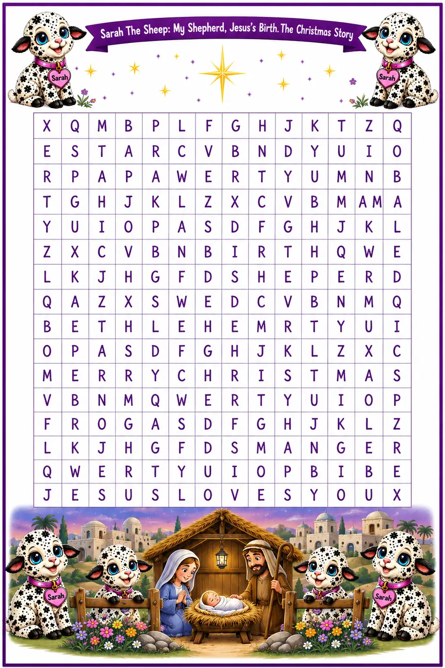 Original Sarah Find-a-Word puzzle supplied by Malinda
